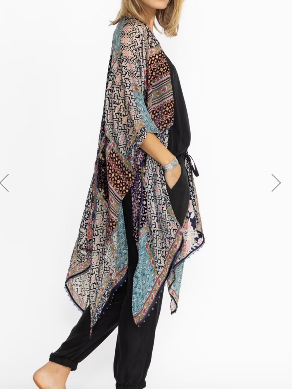 NWT. Johnny Was patchwork burnout velvet shawl wrap cover-up O/S